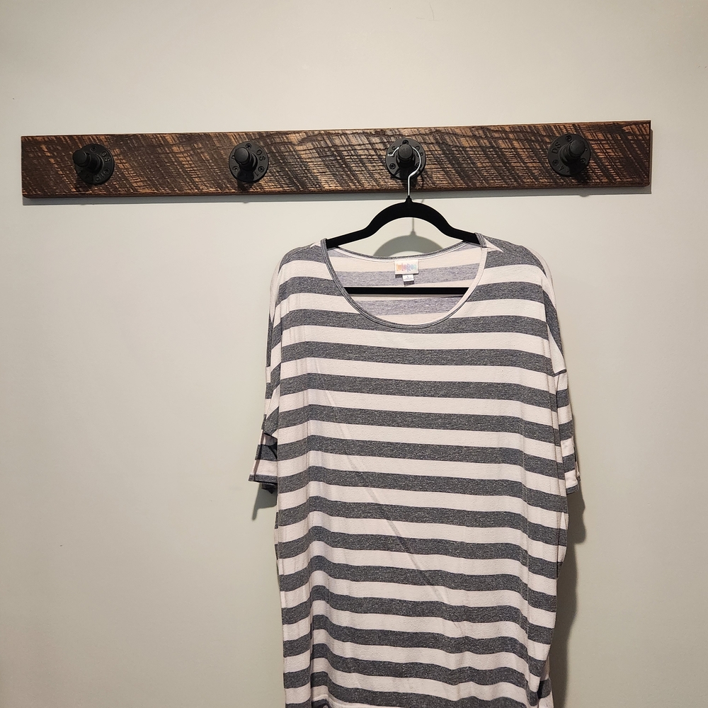 LuLaRoe Gray and Cream Striped Top